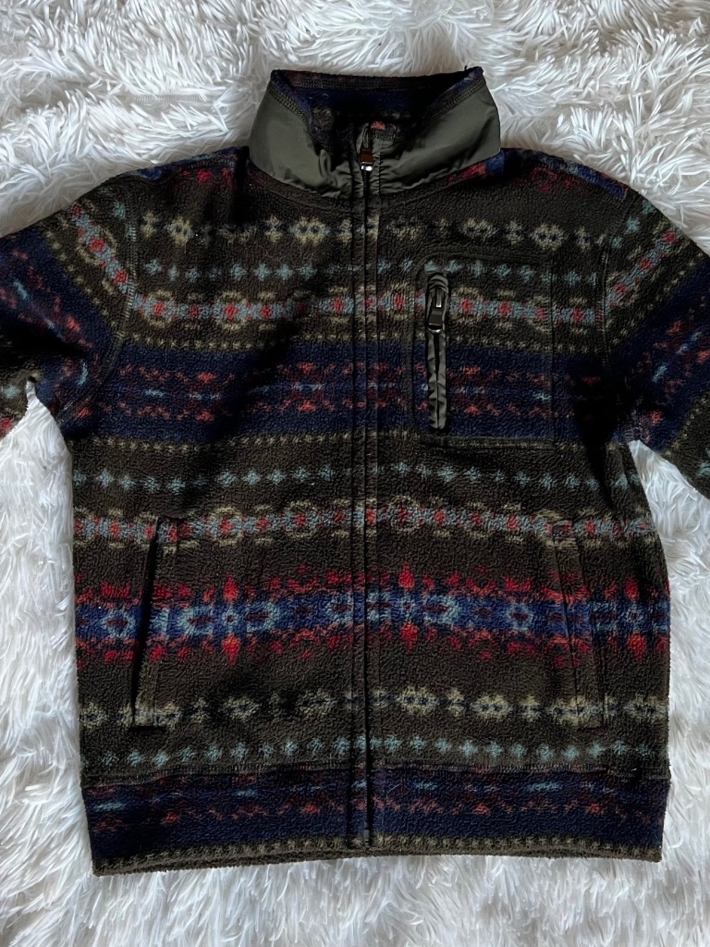 Polo Ralph Lauren Boys Size 6 Khaki Green Nordic Fair isle Fleece Jacket